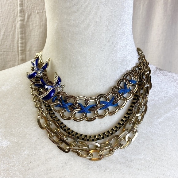 Betsey Johnson blue enamel bird statement necklace. - Picture 1 of 6